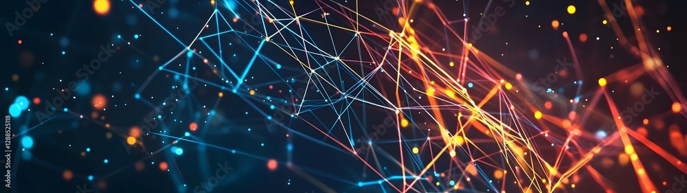 Aufkleber Vibrant neon interconnected lines particles and shapes creating a dynamic and mesmerizing abstract futuristic digital technology background