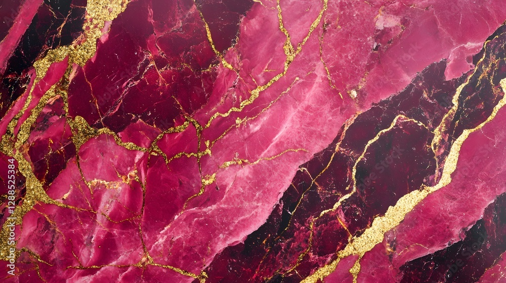 Leinwandbilder vibrant pink and gold marbled textured abstract background with dramatic fractal like patterns and r