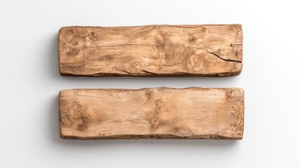 Fototapeta premium Two rustic wooden planks, flat lay, blank background, for a mockup, design, or display use