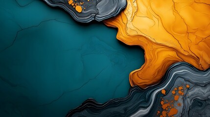 Captivating digital artwork featuring a mesmerizing marble texture in a rich palette of deep blues and vibrant golds  The swirling