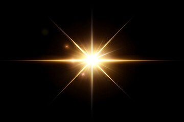 Bright golden starburst light effect on black background.