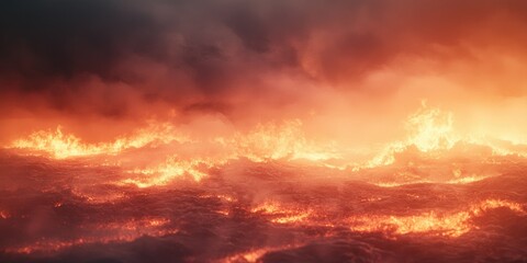 Fototapeta premium A dramatic scene of swirling flames and smoke, depicting a fiery landscape that evokes feelings of intensity and destruction.