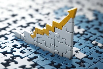 Rising graph of puzzle pieces; growth concept