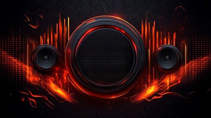 Abstract glowing speakers, fire, futuristic design