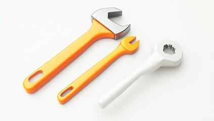 Orange and White Wrenches on White Background