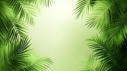 Tropical palm leaves frame, soft light, nature background, for website, app, etc.