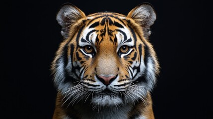 Fototapeta premium A tiger is staring at the camera with its eyes wide open