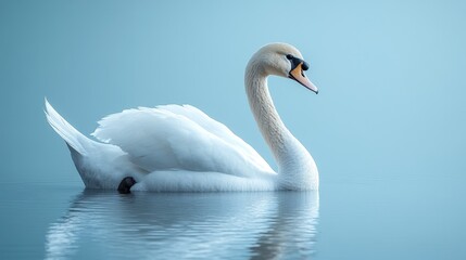 Fototapeta premium A swan is swimming in a body of water