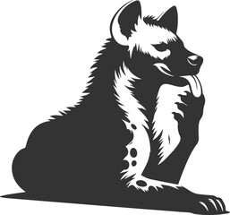 A hyena licking its paw, relaxed and content vector animal silhouette