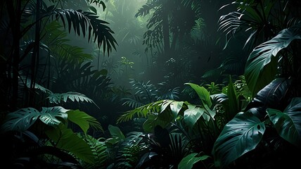 Lush Green Tropical Rainforest Jungle Scene