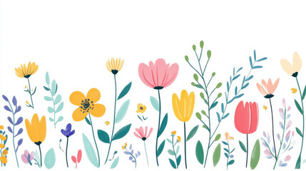 Colorful floral banner with spring flowers and abstract artistic illustration