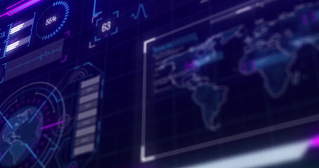 Image of diagrams and world map over data processing