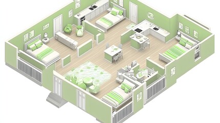 Spacious and Modern Green Themed Interior Design of a Contemporary Home with Open Concept Layout