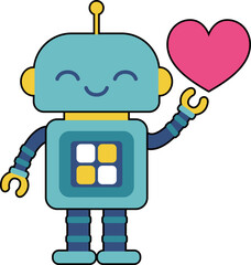かわいいロボットのキャラクター　ハートマークを持つ