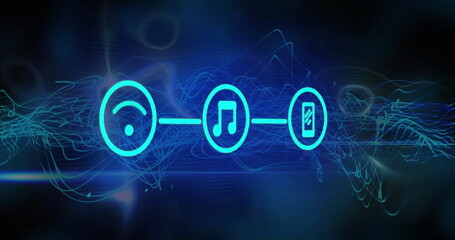 Image of network of connections with digital icons over dark background