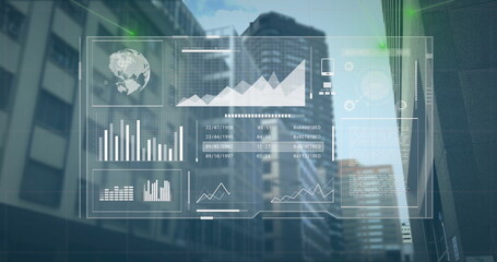 Image of digital data processing over cityscape