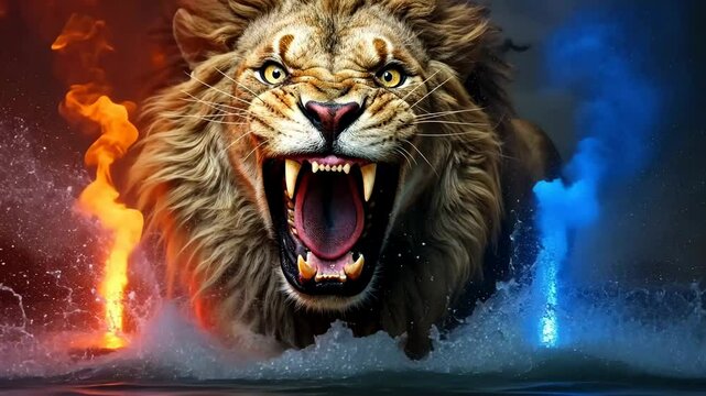 Ferocious and strong lion symbol of the Babylonian empire Biblical prophecies 4K