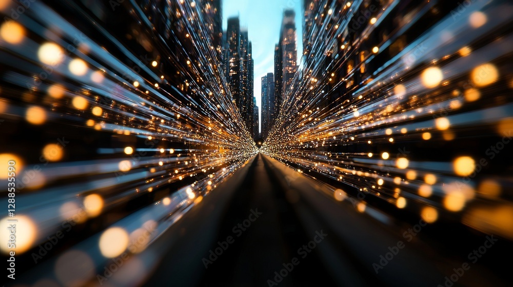 Aufkleber a futuristic cityscape is depicted in a 3d abstract hologram, set against a backdrop of a digital ma