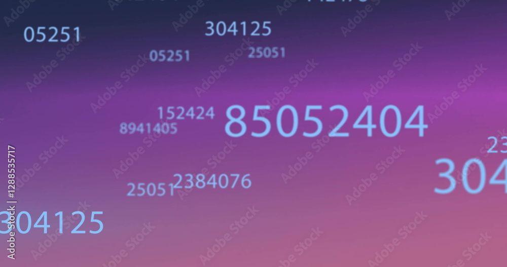 Wall mural image of data processing and light trails moving on purple background