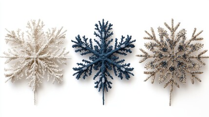 A set of holographic glass snowflakes for use on New Year's and Christmas greeting cards, social media posts, and web banners