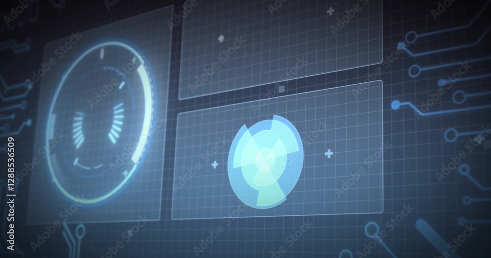 Poster image of data processing with scope scanning on black background