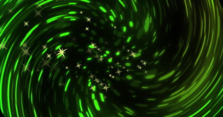 Image of glowing green light trails moving over black background