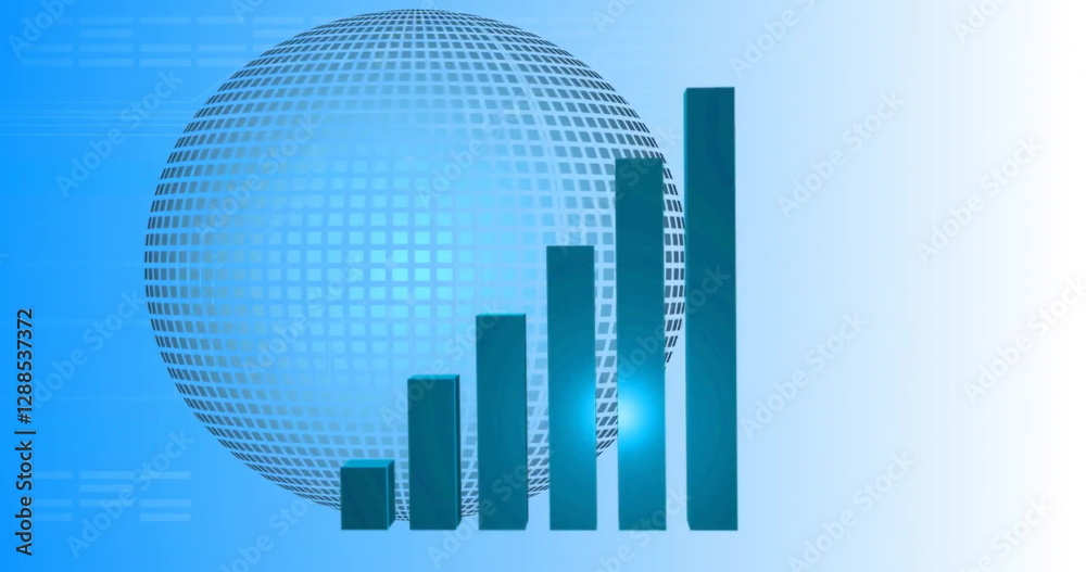 Poster image of digital data processing and statistics over globe