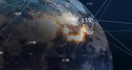 Image of digital data processing and connections over globe