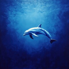 Fototapeta premium A graceful dolphin leaps through deep azure waters, its body arcing dynamically toward the right, embodying the ocean's fluid essence