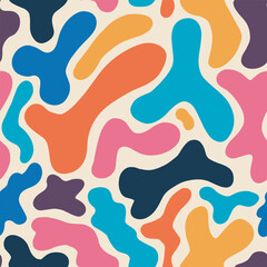 abstract organic shapes seamless pattern illustration in retro style.