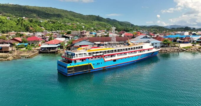 Aerial View of Ferry Docked at Salakan Port in Sulawesi, Indonesia