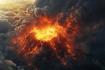 Fototapeta premium A high-angle view of a volcanic eruption, capturing the vast scale of the event.