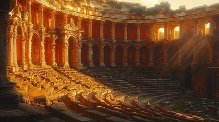 Amphitheater illuminated golden sunlight photo