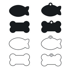 Dog bone tag, cat fish tag. Pet id pendant template. Vector pictogram isolated on white background