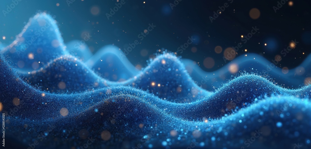 Aufkleber abstract blue waves background with blurred bokeh effect. digital art with sparkling particles. futu