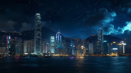 Obraz premium Nightfall Over a Modern Metropolis.