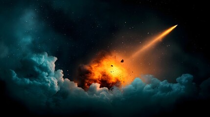 Obraz premium Comet trails burning through cosmic clouds creating a vibrant and glowing celestial phenomenon with fiery edges and a deep dark central core This dramatic