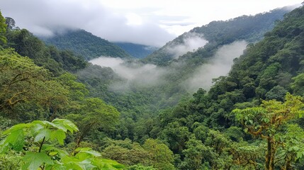 Obraz premium Misty Mountain Valley Rainforest Landscape