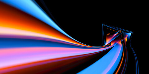 Glow magic gem in space. Transparent dynamic 3d geometric with light effects. Refraction pyramid surface. Diamond prism. Polygonal shapes. Motion bright figure. Glowing triangles. Glare purple glass.