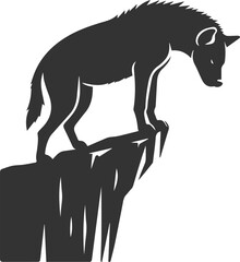 A hyena standing at the edge of a cliff, looking down vector animal silhouette