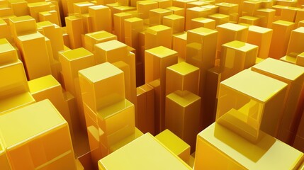 Abstract cityscape of golden cubes.  Possible use  background, wallpaper, digital art