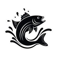 Dynamic Black and White Fish Splashing Out of Water Vector Illustration with Abstract Splash Design for Logos, Prints, and Creative Designs