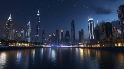 Obraz premium Neon Lights and High-Rises, A City by Night