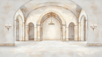 Obraz premium Elegant mosque interior with grand arches and ornate chandeliers