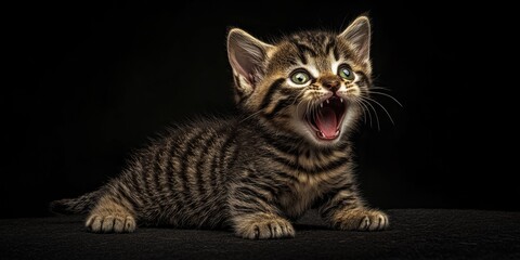 Kitten Yawning on Black Surface