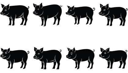 Pig Silhouette Collection. pig vector shilhouette bundle . pig set icon.