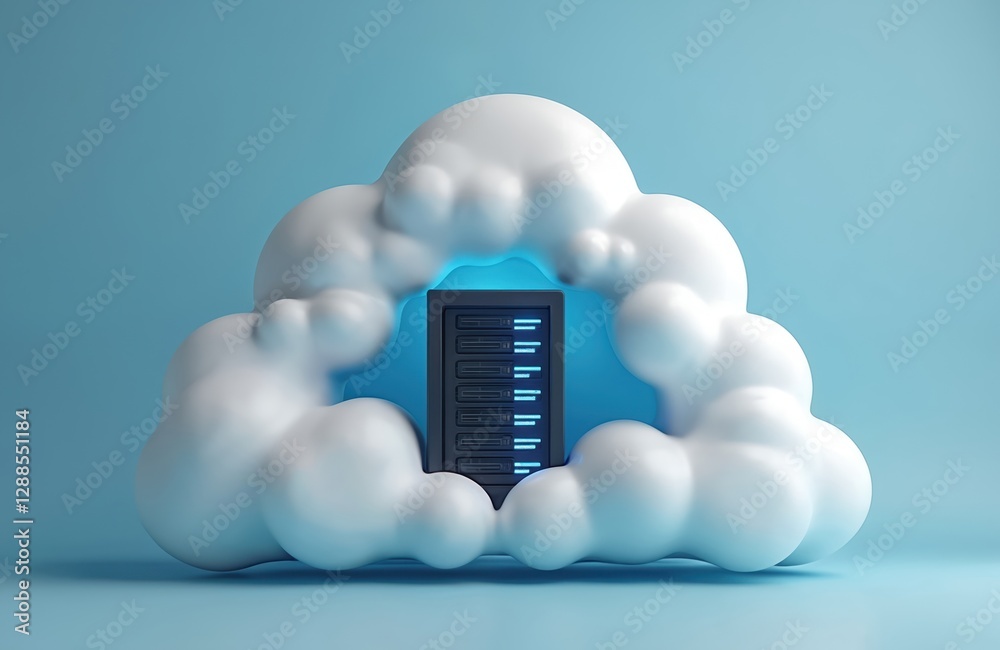 Leinwandbilder cloud storage concept illustration. white cloud with server data base rack inside. 3d render. cloud 