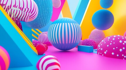 Abstract geometric shapes, colorful, vibrant, 3D, digital art, background