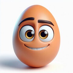 Fototapeta premium A joyful egg character beams with a big smile, featuring large expressive eyes. It's positioned against a bright background, bringing warmth and whimsy to the kitchen space