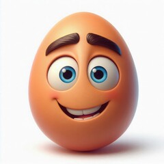 Fototapeta premium A vibrant egg character with exaggerated features, including big blue eyes and a wide grin, exudes a joyful and playful vibe. It stands out against a clean background, evoking happiness